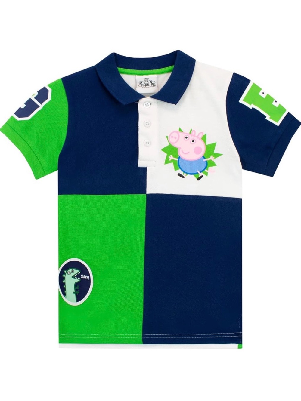 2T Peppa Pig Boys' Navy & Green Colorblock Polo Shirt
